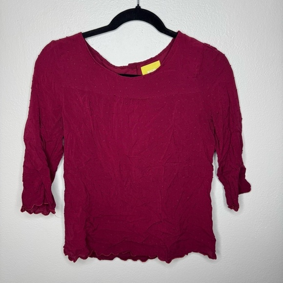 Anthropologie MAEVE Burgundy Swiss Dot Maroon Scalloped Edge Blouse - Picture 1 of 8